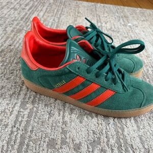 adidas Kids Gazelle Suede Sneakers in Green and Orange